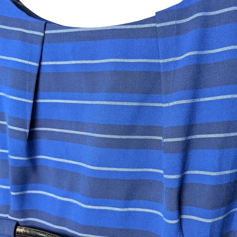 New Calvin Klein Blue White Striped Sleeveless Midi Dress Belt Business Class - Picture 5 of 11